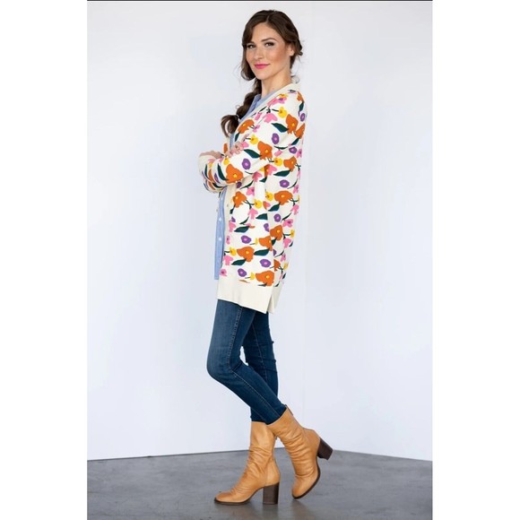 Evy's Tree Vivie in Bright Floral Sweatshirt Cardigan Sweater Size Large L - Picture 3 of 16